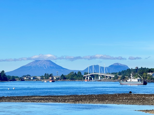 Sitka harbor and mountains beyond the water