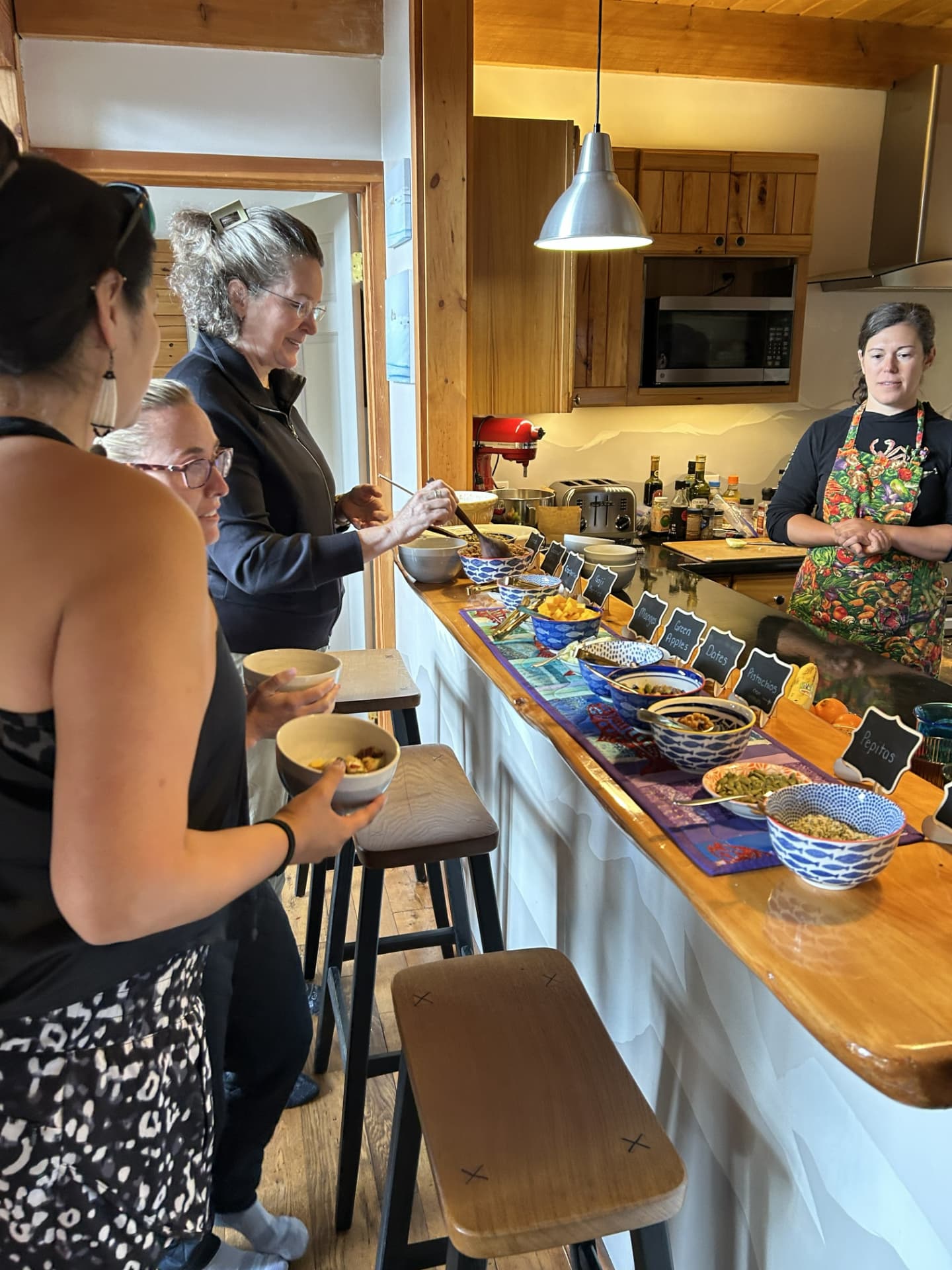 A generous shared buffet laid out along the cabin counter